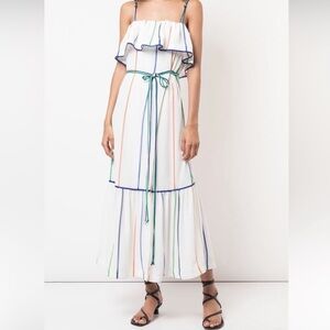 Derek Lam White and Blue Tiered Maxi Skirt Resort Wear